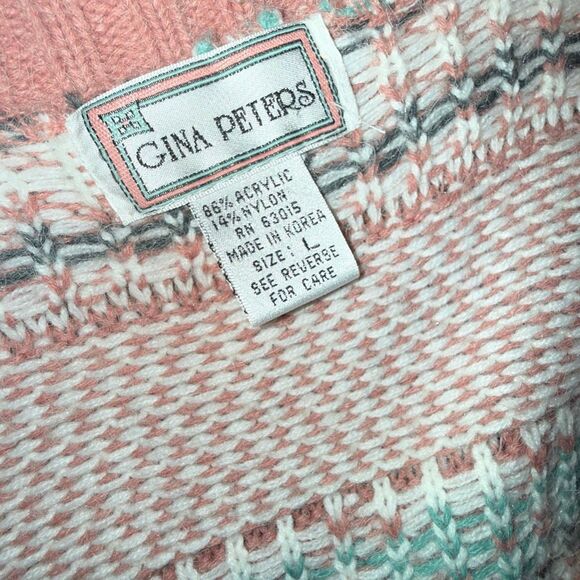 Vintage Gina Peters Knit Cardigan Sweater Pink Fair Isle Geometric Knit Made in - Picture 10 of 16